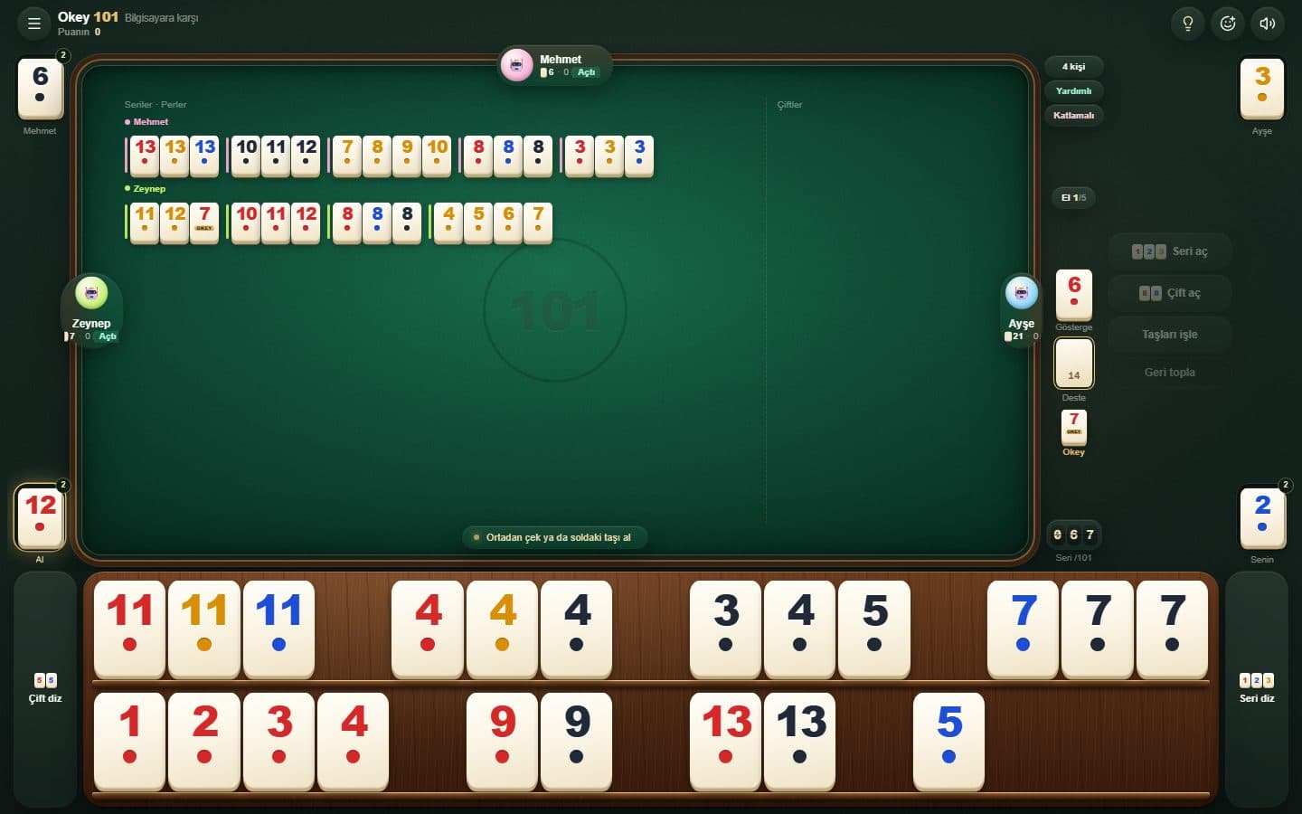 Okey 101 — Çevrimiçi Masa ekran görüntüsü
